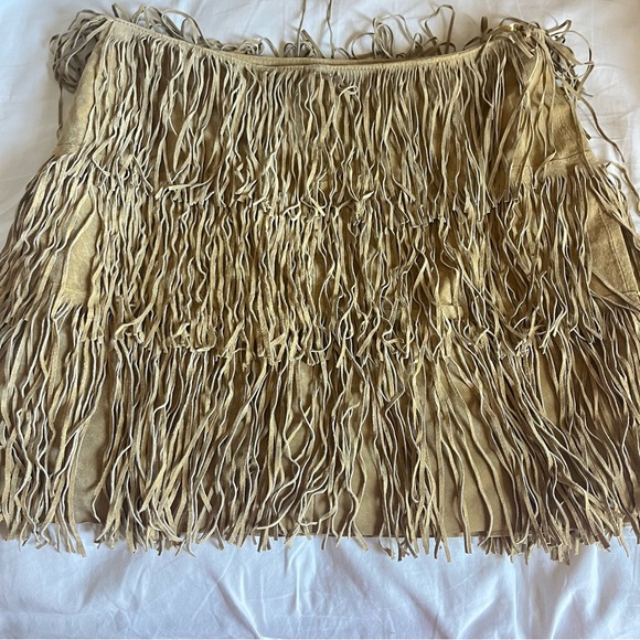 Boston Proper 100% leather fringe skirt 12 - Picture 1 of 6